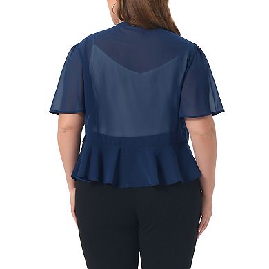 Plus Size Cropped Cardigan for Women Short Sleeve Open Front Lightweight Sheer Shrug