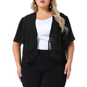 Plus Size Cropped Cardigan for Women Short Sleeve Open Front Lightweight Sheer Shrug