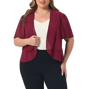 Plus Size Cropped Cardigan for Women Short Sleeve Open Front Lightweight Sheer Shrug