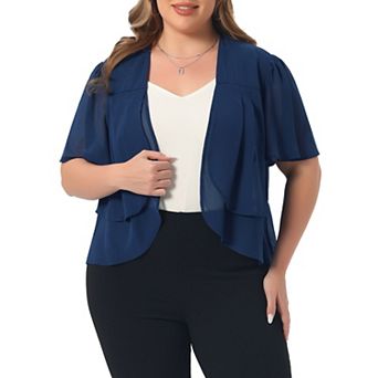Plus Size Cropped Cardigan for Women Short Sleeve Open Front Lightweight Sheer Shrug