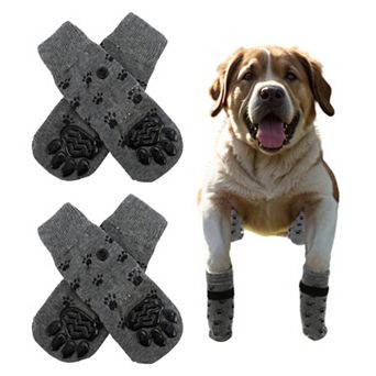 4 pc Non-slip Dog Socks with Adjustable Sticky Tapes, Pet Socks for Dog Paw Protection