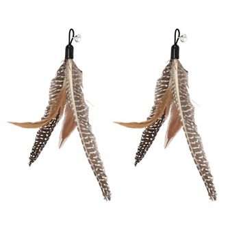 2 pc Feather Cat Wand Replacement for Pet Interactive, Cat Wand Refill Attachments for Cats