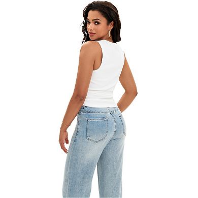 Women's Ruched Tank Tops Summer Ribbed Crew Neck Sleeveless Tops Fitted Basic Tees Shirts