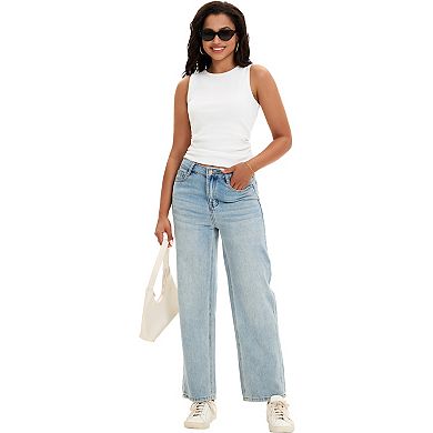 Women's Ruched Tank Tops Summer Ribbed Crew Neck Sleeveless Tops Fitted Basic Tees Shirts