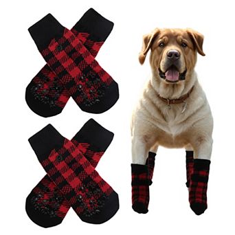 4 pc Non-Slip Dog Socks with Adjustable Sticky Tapes, Pet Socks for Dogs, for Hardwood Floors