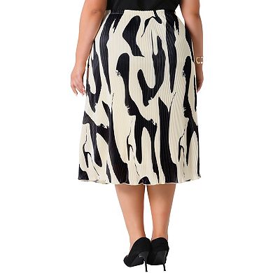 Plus Size Skirts for Women Trendy Summer Print Pleated High Waist Business Casual A-Line Midi Skirt