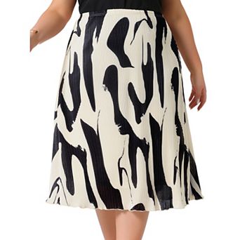 Plus Size Skirts for Women Trendy Summer Print Pleated High Waist Business Casual A-Line Midi Skirt