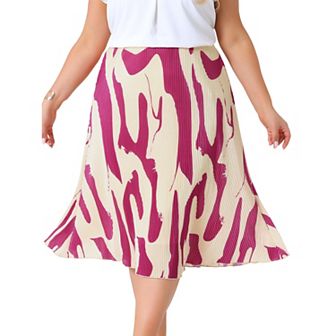 Plus Size Skirts for Women Trendy Summer Print Pleated High Waist Business Casual A-Line Midi Skirt