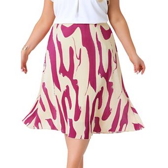 Plus Size Skirts for Women Trendy Summer Print Pleated High Waist Business Casual A-Line Midi Skirt