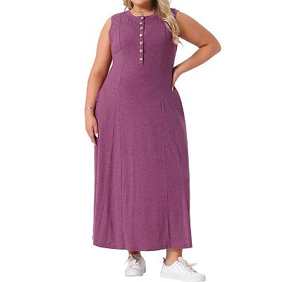 Plus Size Summer Sleeveless Dresses for Women Button Maxi A Line Tank Dress with Pockets Casual