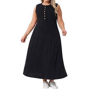 Plus Size Summer Sleeveless Dresses for Women Button Maxi A Line Tank Dress with Pockets Casual