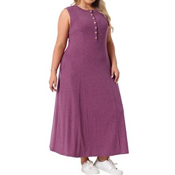 Plus Size Summer Sleeveless Dresses for Women Button Maxi A Line Tank Dress with Pockets Casual