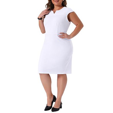 Plus Size Sheath Dress for Women Notched Neck Sleeveless Work Pencil Work Dresses