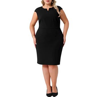 Plus Size Sheath Dress for Women Notched Neck Sleeveless Work Pencil Work Dresses