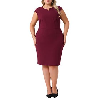 Plus Size Sheath Dress for Women Notched Neck Sleeveless Work Pencil Work Dresses