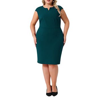 Plus Size Sheath Dress for Women Notched Neck Sleeveless Work Pencil Work Dresses