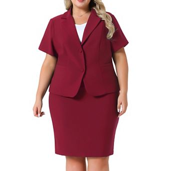 Plus Size Women Blazer Suits Notch Lapel Short Sleeve Office Pencil Skirt Business Skirt Set