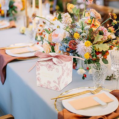 20 Pcs Gift Boxes, Candy Gift Boxes with Ribbon, Favour Boxes Floral Pattern 2.76"x2.76"x2.76"