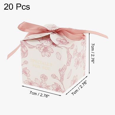 20 Pcs Gift Boxes, Candy Gift Boxes with Ribbon, Favour Boxes Floral Pattern 2.76"x2.76"x2.76"