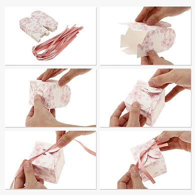 20 Pcs Gift Boxes, Candy Gift Boxes with Ribbon, Favour Boxes Floral Pattern 2.76"x2.76"x2.76"