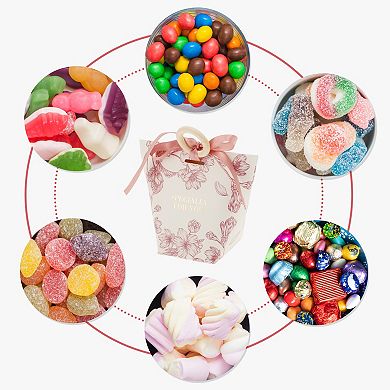 20 Pcs Gift Boxes, Candy Gift Boxes with Ribbons and Wood Rings Floral Pattern 2.36"x2.36"x3.94"