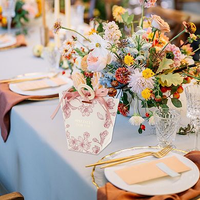 20 Pcs Gift Boxes, Candy Gift Boxes with Ribbons and Wood Rings Floral Pattern 2.36"x2.36"x3.94"