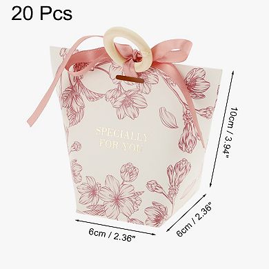 20 Pcs Gift Boxes, Candy Gift Boxes with Ribbons and Wood Rings Floral Pattern 2.36"x2.36"x3.94"