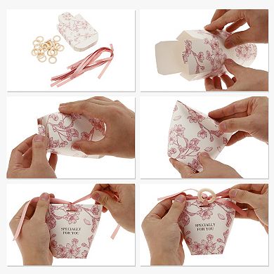 20 Pcs Gift Boxes, Candy Gift Boxes with Ribbons and Wood Rings Floral Pattern 2.36"x2.36"x3.94"