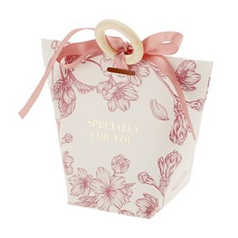 20 pc Gift Boxes, Candy Gift Boxes with Ribbons and Wood Rings Floral Pattern 2.36"x2.36"x3.94"