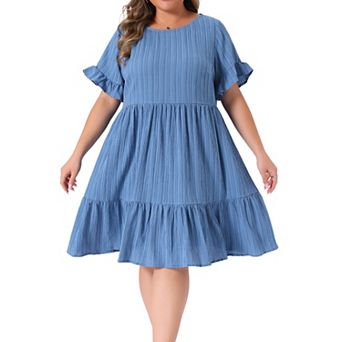 Plus Size Summer Ruffle Short Sleeve Dresses for Women Crew Neck A Line Tiered Midi Dress Casual