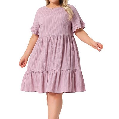 dresses for short round women Wycnly Summer Dresses for Women Sexy Lace Patchwork Empire Waist Pleated  Swing Plus Size Dresses Short Sleeve Round Neck Solid Midi 2024 Casual Dress  Wine xl Under $5