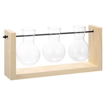 Propagation Vases with Wooden Stand, Wall Retro Plant Vase for Hydroponics Plants Home Office Decor