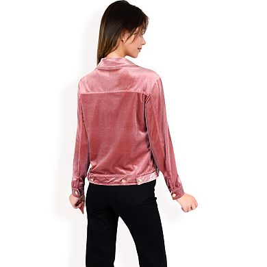 Women's Button-Up Velvet Jacket with Chest Pockets