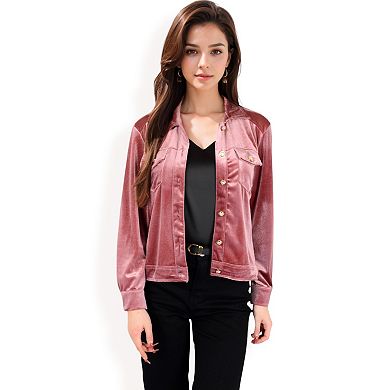 Women's Button-Up Velvet Jacket with Chest Pockets