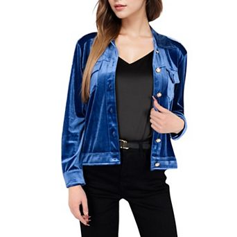 Women's Button-Up Velvet Jacket with Chest Pockets