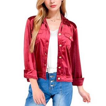 Women's Button-Up Velvet Jacket with Chest Pockets