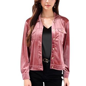 Women's Button-Up Velvet Jacket with Chest Pockets