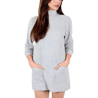 Women's Mock Neck Long Sleeve Ribbed Knit Tunic with Front Pockets