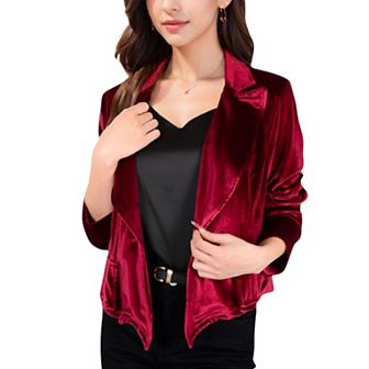 Women's Velvet Blazer with Single Button Closure