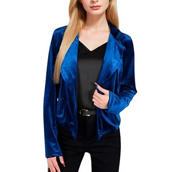 Women's Velvet Blazer with Single Button Closure