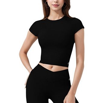 Women's Short Sleeve Cropped Activewear Top with Fitted Silhouette