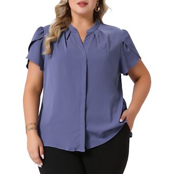 Plus Size Shirts for Women V Neck Petal Sleeve Button Down Business Work Dressy Chiffon Blouse Tops