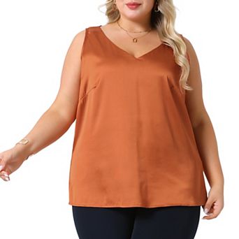 Women's Plus Size Silk Satin Tank Tops Casual Cami Sleeveless Blouses Summer Basic Tank