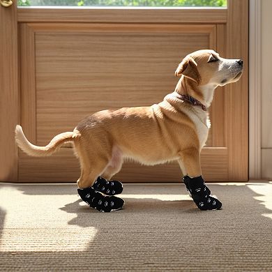 4 Pcs Non-Slip Dog Socks with Adjustable Sticky Tapes, Pet Socks for Dogs, Dog Paw Protection