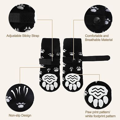 4 Pcs Non-Slip Dog Socks with Adjustable Sticky Tapes, Pet Socks for Dogs, Dog Paw Protection
