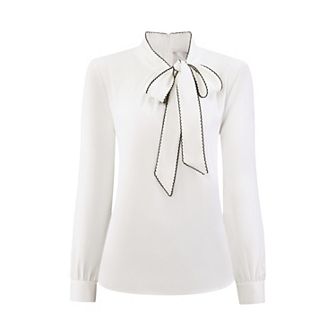 Women's Work Shirt Long Sleeve Formal Bow Tie Neck Blouse