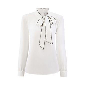 Women's Work Shirt Long Sleeve Formal Bow Tie Neck Blouse