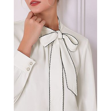Women's Work Shirt Long Sleeve Formal Bow Tie Neck Blouse