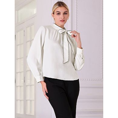 Women's Work Shirt Long Sleeve Formal Bow Tie Neck Blouse