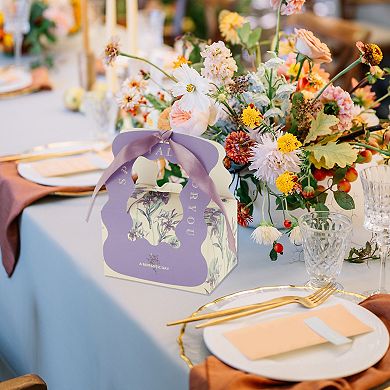 20 Pcs Gift Boxes, Candy Gift Boxes with Ribbon, Favour Boxes, Floral Pattern 3.94"x2.56"x2.36"